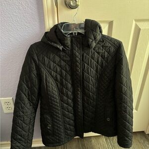 Black Quilted Jacket with Hood